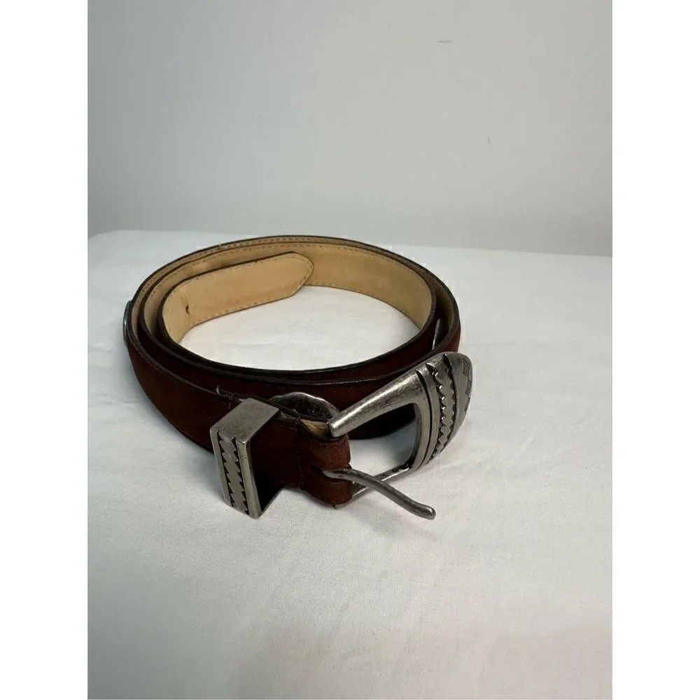 Woolrich 1’ Italian leather brown belt with silver accents size 38”. #5-1094